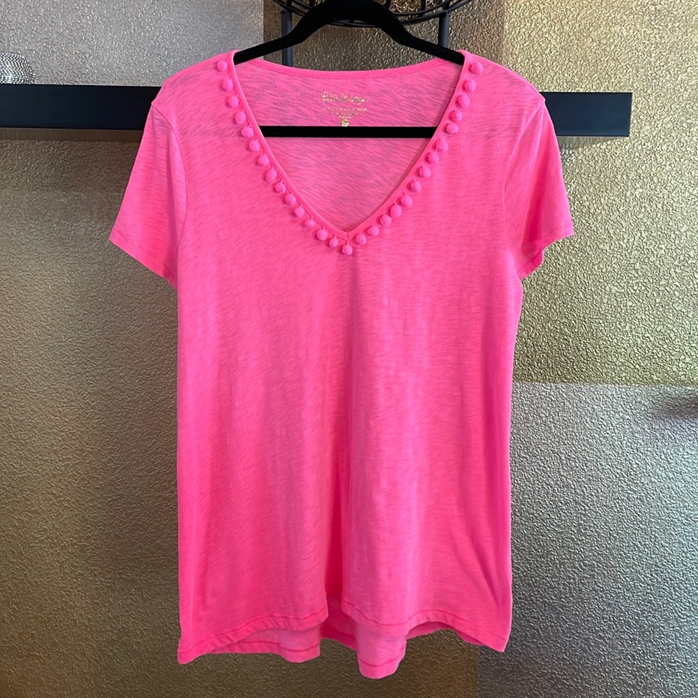 LILLY PULITZER BRIGHT PINK ETTA POM POM TEE🌺